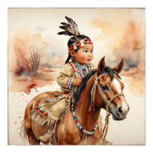 Klassieke Westerse Kunst Indiaanse Baby op Paard