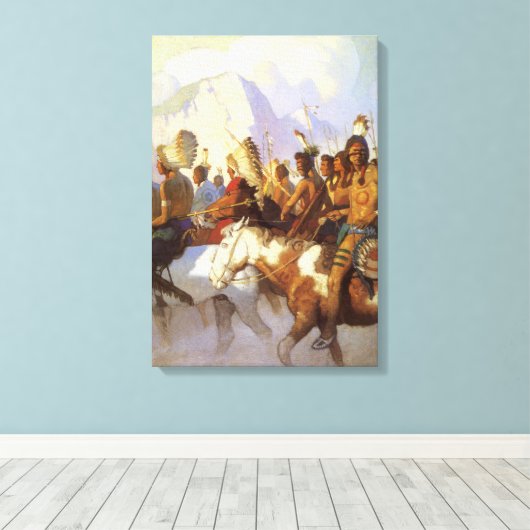 Klassieke Westerse Kunst, Indiaanse oorlogspartij Canvas Afdruk (Insitu (Houten vloer))