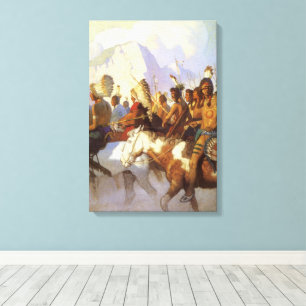 Klassieke Westerse Kunst, Indian War Party door NC Canvas Afdruk