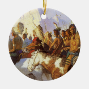 Klassieke Westerse Kunst, Indian War Party door NC Keramisch Ornament