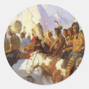 Klassieke Westerse Kunst, Indian War Party door NC Ronde Sticker