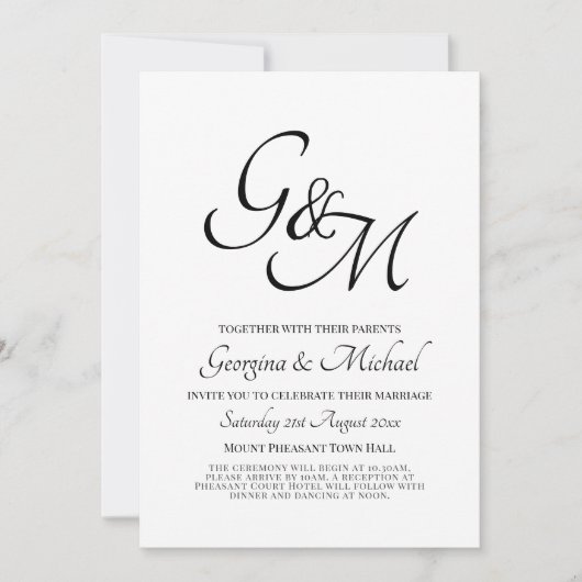 Klassieke White Black Monogram Weddenschap Kaart (Voorkant)