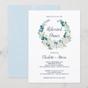 Klassieke White Flowers Rehearsal Dinner Kaart
