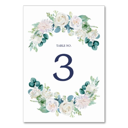 Klassieke White Flowers Table Number Kaart (Voorkant)