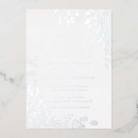 Klassieke White Wedding Silver Folie Uitnodiging (Voorkant)