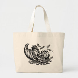 Klassieke Wicker Cornucopia Zwart Wit Illustratie Grote Tote Bag