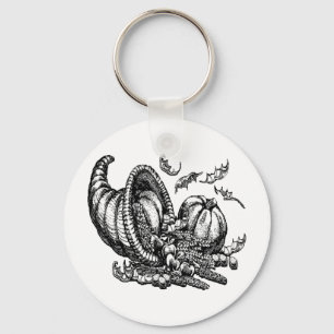 Klassieke Wicker Cornucopia Zwart Wit Illustratie Sleutelhanger