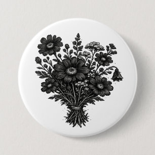 Klassieke wilde bloemen linoleumsnede botanische b ronde button 7,6 cm