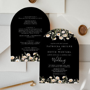 Klassieke Wildflower Black voor & achter bruiloft Kaart