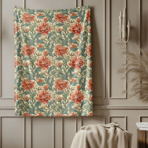 Klassieke William Morris Elegant hot red sage ivoo Fleece Deken