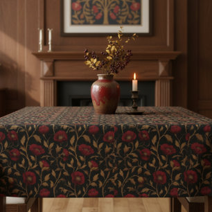 Klassieke William Morris Rood Goud Klaproos Bloemm Tafelkleed