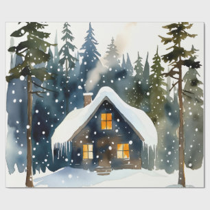 Klassieke Winter Chalet Watercolor Kerst Cadeaupapier