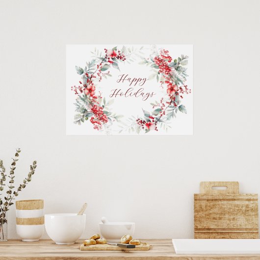 Klassieke Winter Vakantie Bessen Gelukkige Vakanti Poster (Keuken)