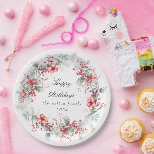 Klassieke Winter Vakantie Bessen Papier Papieren Bordje (Feest)