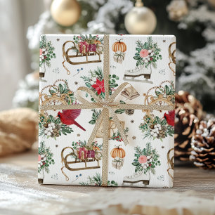 Klassieke Winterklok en Poinsettia Kerst Cadeaupapier