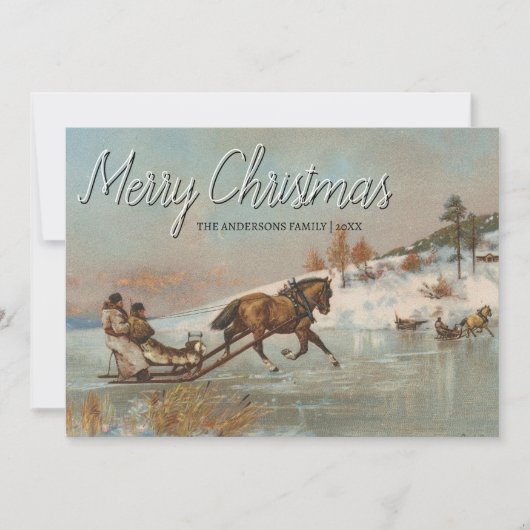 Klassieke  winterslee ritscène feestdagenkaart (Voorkant)