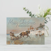 Klassieke winterslee ritscène feestdagenkaart (Staand voorkant)