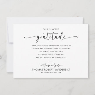 Klassieke wit en zwart minimalistische begrafenis bedankkaart