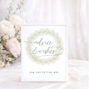 Klassieke witte bloem bruiloftsshower advies & wen poster