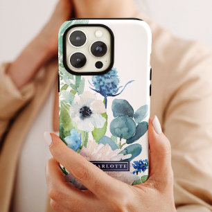 Klassieke witte bloemen Aangepaste naam iPhone X Hoesje