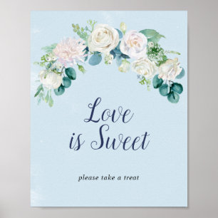 Klassieke Witte Bloemen   Blauwe Liefde Is Zoete B Poster