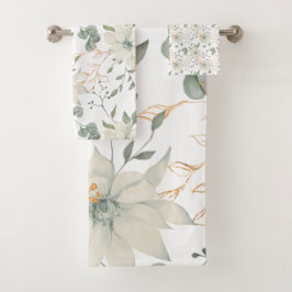 Klassieke Witte Bloemen Botanische Witte Achtergro Bad Handdoek