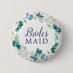 Klassieke witte bloemen Bridesmaid Vrijgezellenfee Ronde Button 5,7 Cm
