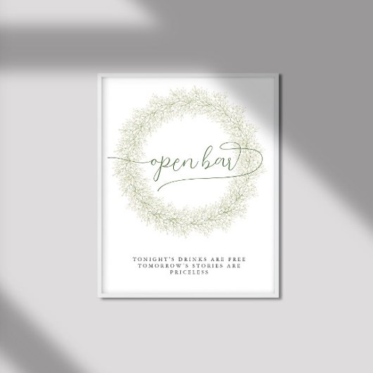 Klassieke Witte Bloemen Bruidsdouche Open Bar Poster