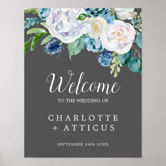 Klassieke witte bloemen | Grijze welkomstbruiloft Poster (Voorkant)