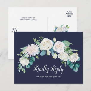 Klassieke witte bloemen   Navy Song Request RSVP Uitnodiging Briefkaart