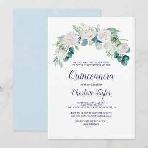 Klassieke witte bloemen Quinceañera Kaart