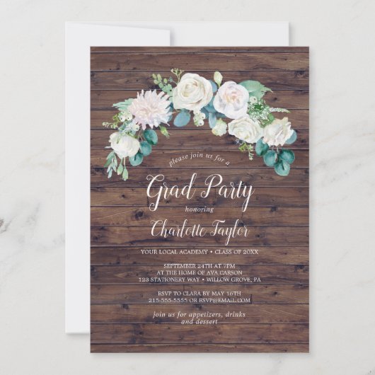 Klassieke witte bloemen | Rustige Graduation Party Kaart (Voorkant)