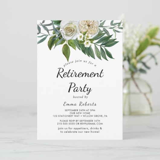 Klassieke Witte Bloemen Uitnodiging van het Pensio (Staand voorkant)