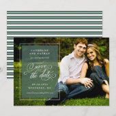 Klassieke witte en groene elegante script bruiloft save the date (Voorkant / Achterkant)