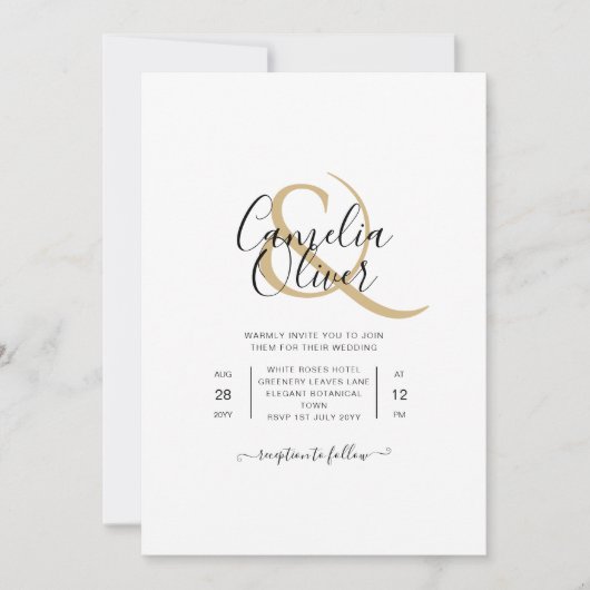 Klassieke witte gouden script afdruk of digitale t kaart (Voorkant)