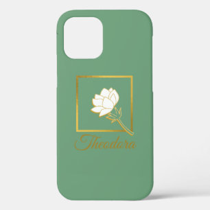 Klassieke witte goudventiel elegante groene achter iPhone 12 hoesje