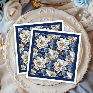 Klassieke witte ivoor Navy bloemrijke elegante ser Servet