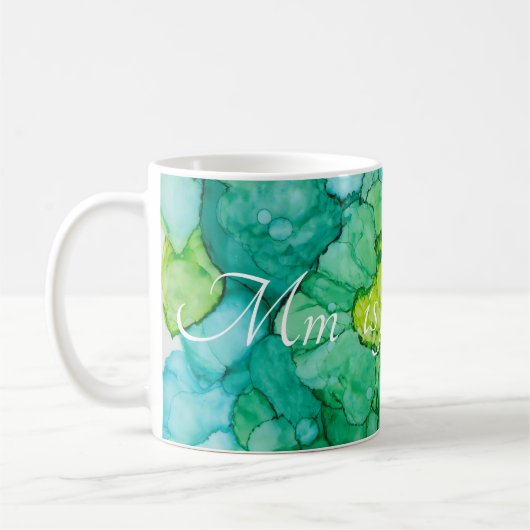 Klassieke witte koffie mok "Blue-Greens Flowers" (Links)