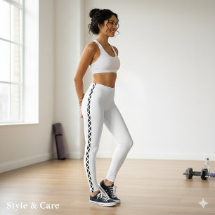 Klassieke witte legging met zwarte zijstreep