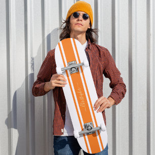 Klassieke witte Oranje racestapes Gold-monogram Skateboard