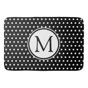 Klassieke witte pooldots op zwart monogram badmat