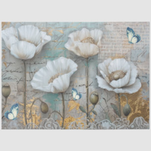 Klassieke  Witte Poppies & Lace Decoupage Tissuepapier