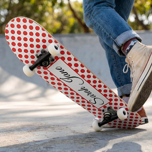 Klassieke witte rode poladots   Gepersonaliseerde  Skateboard