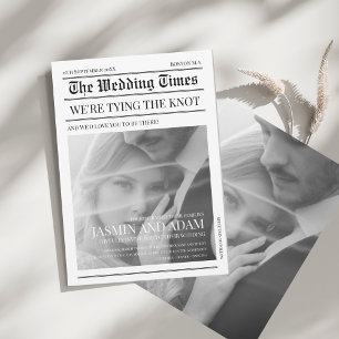 Klassieke witte zwarte krantenfoto-huwelijk kaart
