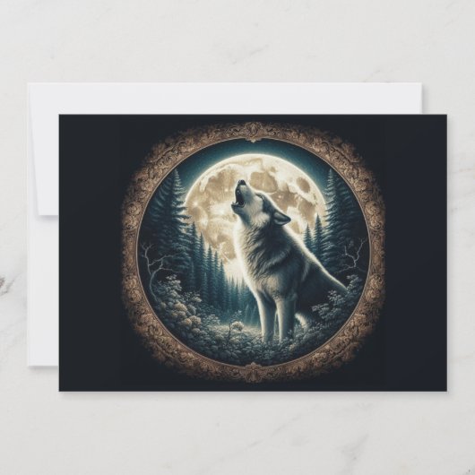Klassieke,  wolf & moon feestdagenkaart (Voorkant)