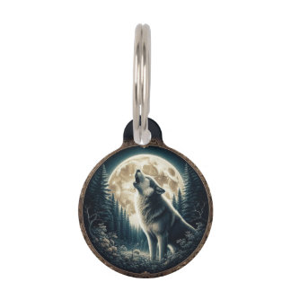 Klassieke,  wolf & moon huisdierpenning