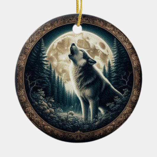 Klassieke,  wolf & moon keramisch ornament (Voorkant)