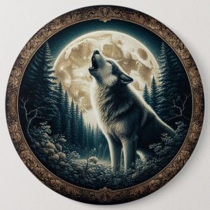 Klassieke,  wolf & moon ronde button 6,0 cm