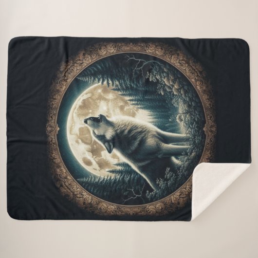 Klassieke, wolf & moon sherpa deken (Voorkant (horizontaal))