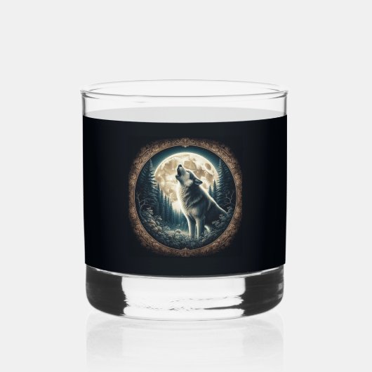 Klassieke, wolf & moon whisky glas (Achterkant)